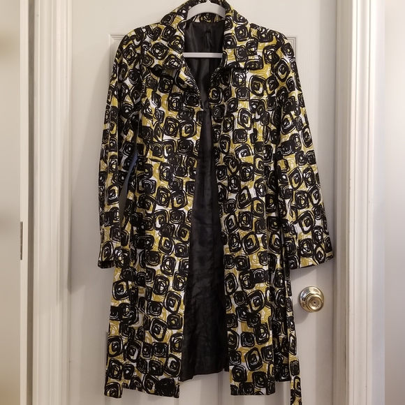 Anthropologie Lapis Geometric Print Belted Coat Black Gold - Picture 9 of 16